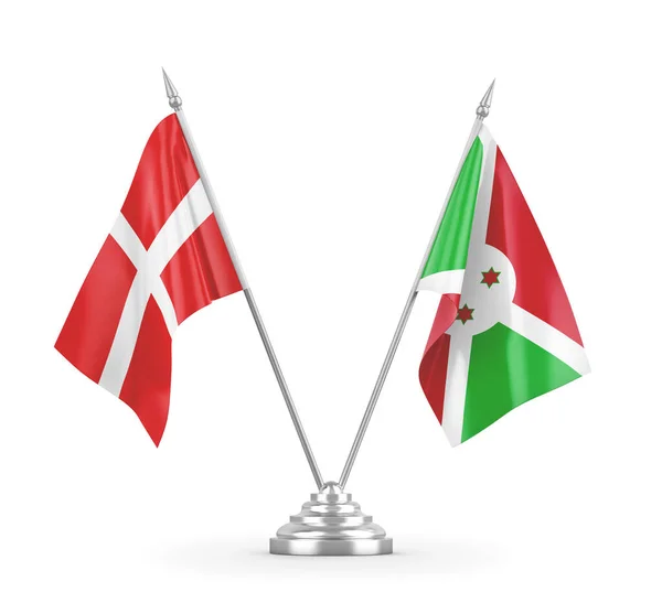 Burundi a Dánsko tabulky vlajky izolované na bílém 3D vykreslování — Stock fotografie