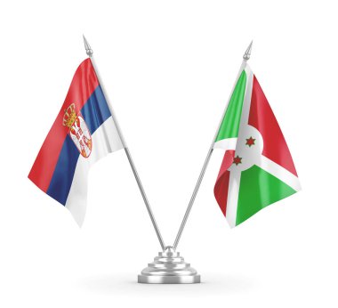 Burundi ve Sırbistan 'ın bayrakları beyaz 3D rendelemede izole edildi