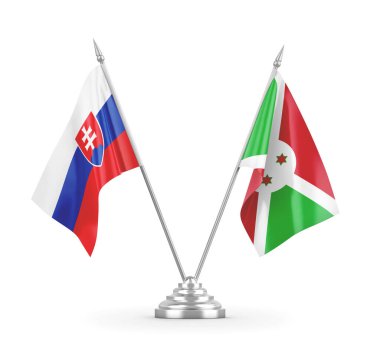 Burundi ve Slovakya masa bayrakları beyaz 3D görüntüleme üzerinde izole edildi