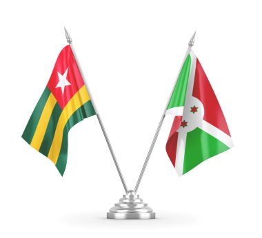 Burundi ve Togo masa bayrakları beyaz 3D görüntüleme üzerinde izole edildi