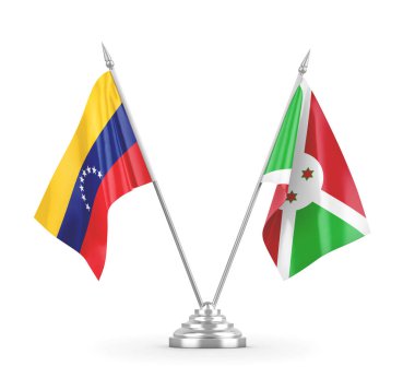 Burundi ve Venezuela masa bayrakları beyaz 3D görüntüleme üzerinde izole
