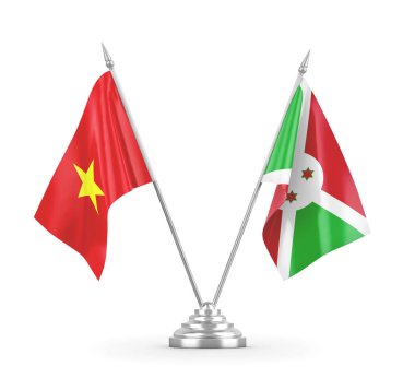 Burundi ve Vietnam bayrakları beyaz 3D görüntüleme üzerinde izole edildi