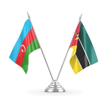 Mozambik ve Azerbaycan masa bayrakları beyaz 3D görüntüleme üzerinde izole edildi 