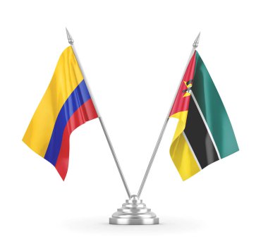 Mozambik ve Kolombiya masa bayrakları beyaz 3D görüntüleme üzerinde izole