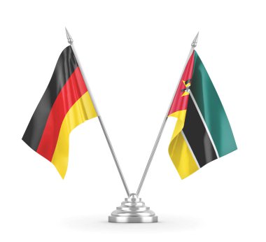 Mozambik ve Almanya bayrakları beyaz 3D görüntüleme üzerinde izole edildi