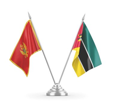 Mozambik ve Karadağ bayrakları beyaz 3D rendelemede izole edildi