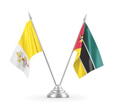 Mozambik ve Vatikan bayrakları beyaz 3D görüntüleme üzerinde izole edildi