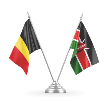 Kenya ve Belçika bayrakları beyaz 3D görüntüleme üzerinde izole edildi 