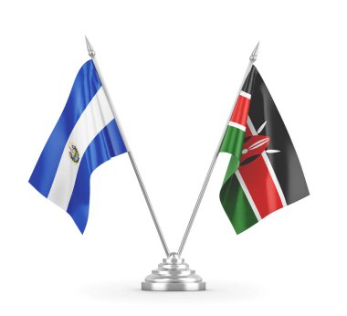 Kenya ve El Salvador masa bayrakları beyaz 3D görüntüleme