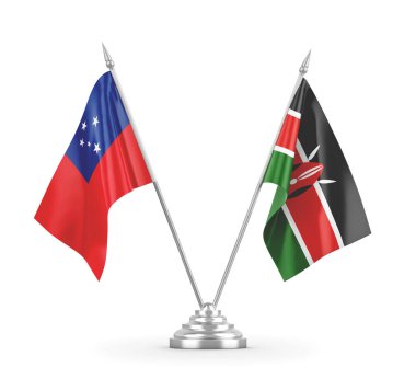 Kenya ve Samoa masa bayrakları beyaz 3D görüntüleme üzerinde izole