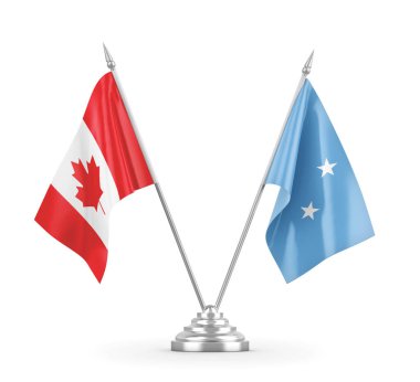 Mikronezya ve Kanada masa bayrakları beyaz 3D görüntüleme üzerinde izole 