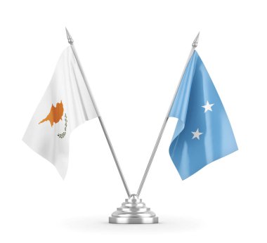 Nikaragua ve Kıbrıs masa bayrakları beyaz 3D görüntüleme üzerinde izole edildi