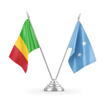 Mikronezya ve Mali masa bayrakları beyaz 3D görüntüleme üzerinde izole