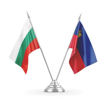 Lihtenştayn ve Bulgaristan masa bayrakları beyaz 3D görüntüleme üzerinde izole edildi 