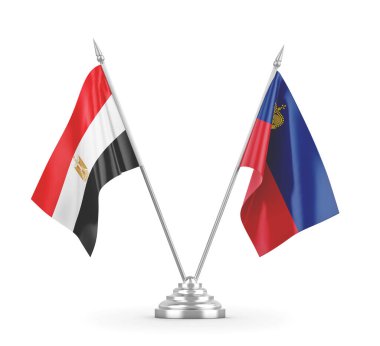 Lihtenştayn ve Mısır masa bayrakları beyaz 3D görüntüleme üzerinde izole