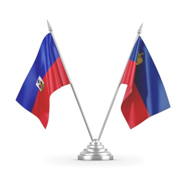 Lihtenştayn ve Haiti masa bayrakları beyaz 3D görüntüleme üzerinde izole