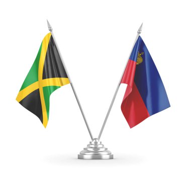 Lihtenştayn ve Jamaika masa bayrakları beyaz 3D görüntüleme üzerinde izole edildi