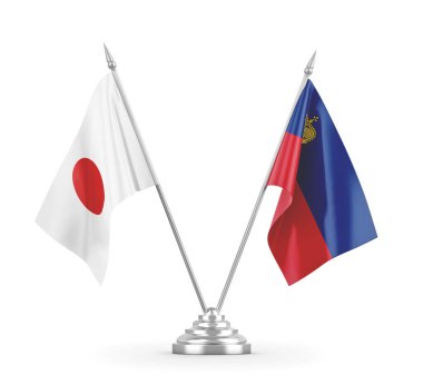 Lihtenştayn ve Japonya masa bayrakları beyaz 3D görüntüleme üzerinde izole