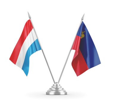 Lihtenştayn ve Lüksemburg masa bayrakları beyaz 3D görüntüleme üzerinde izole edildi