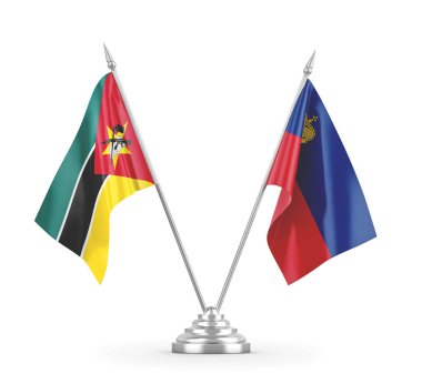 Lihtenştayn ve Mozambik masa bayrakları beyaz 3D görüntüleme üzerinde izole