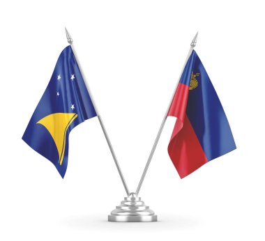 Lihtenştayn ve Tokelau masa bayrakları beyaz 3D görüntüleme üzerinde izole