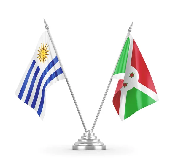 Burundi and Uruguay table flags isolated on white 3D rendering — Stock Photo, Image