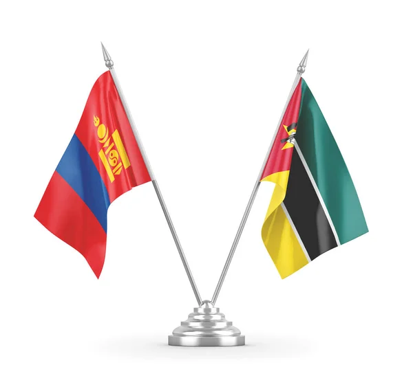 Mozambique en Mongolië tafelvlaggen geïsoleerd op witte 3D rendering — Stockfoto