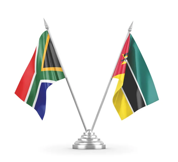 Mozambik és Dél-Afrika tábla zászlók elszigetelt fehér 3D renderelés — Stock Fotó