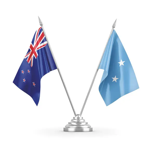 Mikronézia és Új-Zéland tábla zászlók elszigetelt fehér 3D renderelés — Stock Fotó