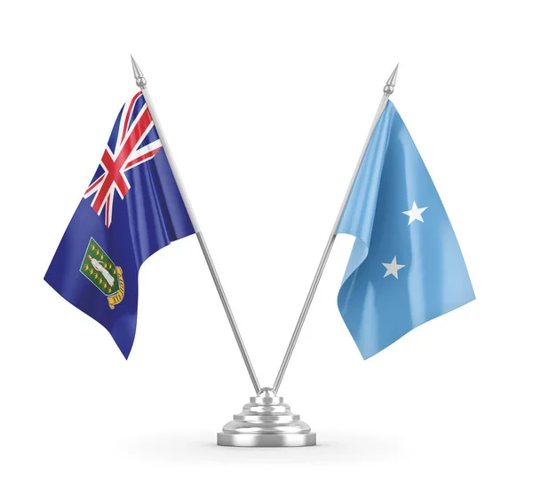 Mikronézia és Virgin-szigetek Brit asztali zászlók elszigetelt fehér 3D renderelés — Stock Fotó