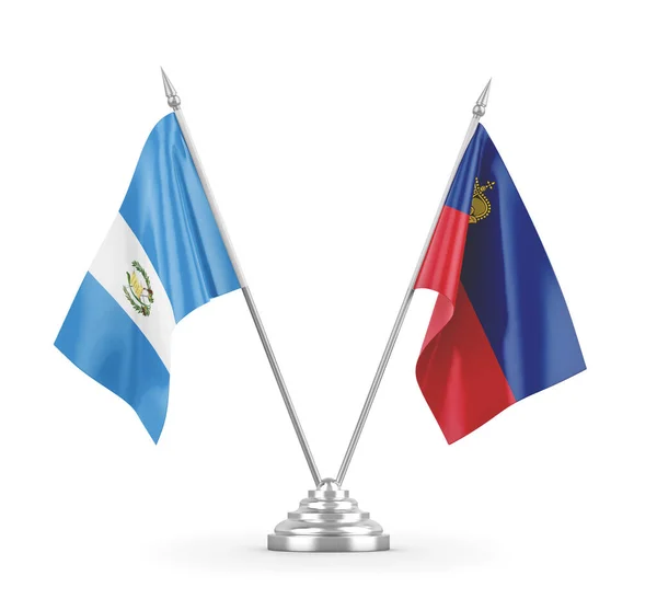 Liechtenstein and Guatemala table flags isolated on white 3D rendering — Stock Photo, Image