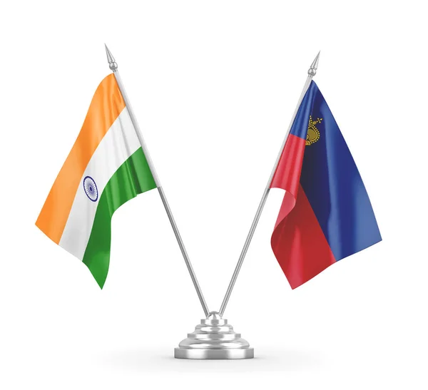 Liechtenstein and India table flags isolated on white 3D rendering — Stock Photo, Image