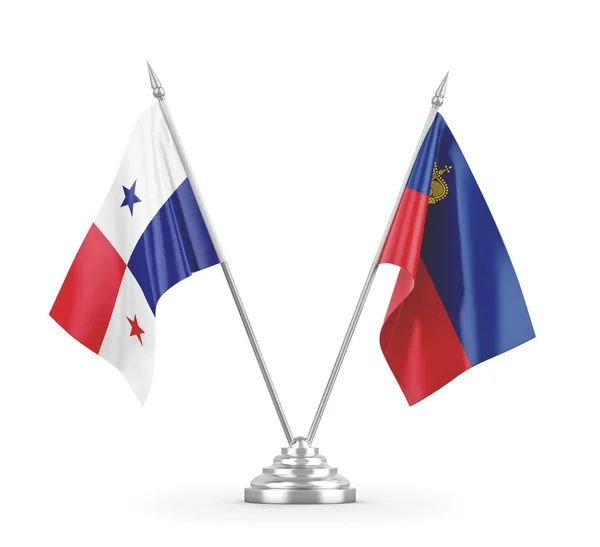 Liechtenstein en Panama tafelvlaggen geïsoleerd op witte 3D rendering — Stockfoto