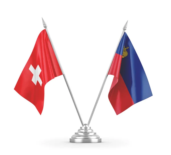 Liechtenstein and Switzerland table flags isolated on white 3D rendering — стокове фото