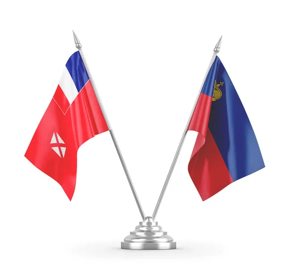 Lihtenştayn, Wallis ve Futuna masa bayrakları beyaz 3D görüntüleme — Stok fotoğraf