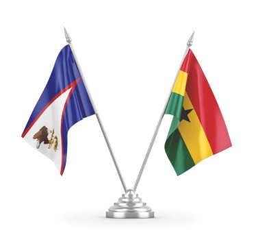 Gana ve Amerikan Samoa masa bayrakları beyaz 3D görüntüleme üzerinde izole