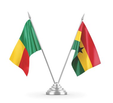Gana ve Benin masa bayrakları beyaz 3D görüntüleme üzerinde izole 