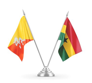 Gana ve Bhutan masa bayrakları beyaz 3D görüntüleme üzerinde izole 