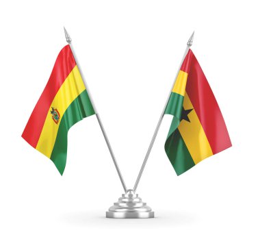 Gana ve Bolivya masa bayrakları beyaz 3D görüntüleme üzerinde izole 