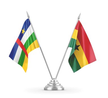 Gana ve Orta Afrika Cumhuriyeti bayrakları beyaz 3D görüntüleme üzerinde izole edildi 