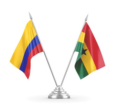 Gana ve Kolombiya masa bayrakları beyaz 3D görüntüleme üzerinde izole edildi