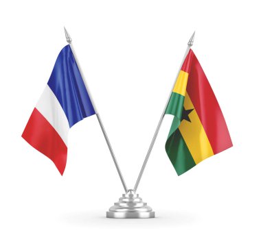 Gana ve Fransa masa bayrakları beyaz 3D görüntüleme üzerinde izole edildi