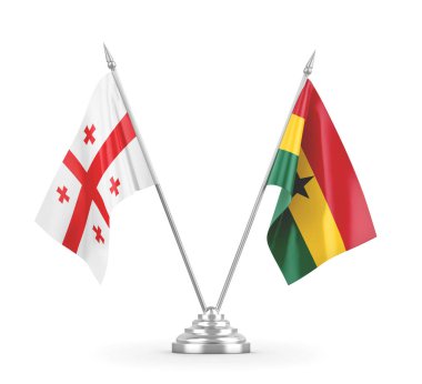 Gana ve Gürcistan masa bayrakları beyaz 3D görüntüleme üzerinde izole edildi