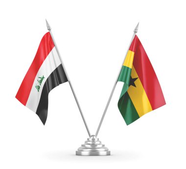 Gana ve Irak masa bayrakları beyaz 3D görüntüleme üzerinde izole edildi