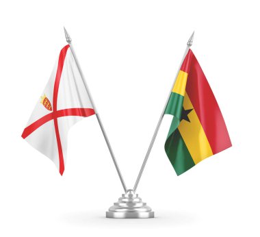 Gana ve Jersey masa bayrakları beyaz 3D görüntüleme üzerinde izole edildi