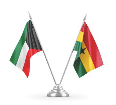 Gana ve Kuveyt masa bayrakları beyaz 3D görüntüleme üzerinde izole edildi