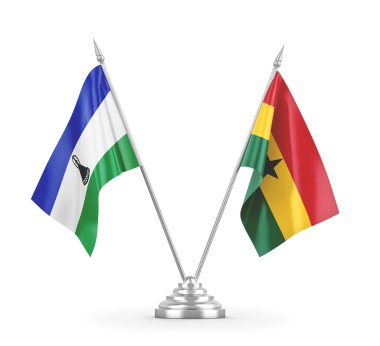 Gana ve Lesotho masa bayrakları beyaz 3D görüntüleme üzerinde izole