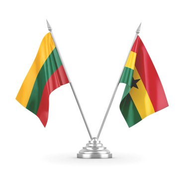 Gana ve Litvanya masa bayrakları beyaz 3D görüntüleme üzerinde izole edildi
