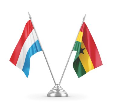 Gana ve Lüksemburg masa bayrakları beyaz 3D görüntüleme üzerinde izole edildi