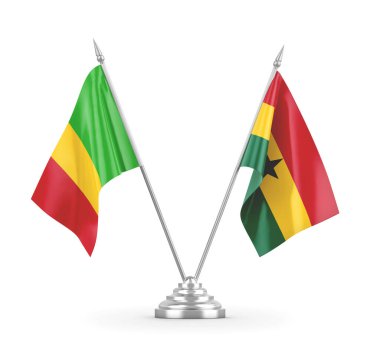 Gana ve Mali masa bayrakları beyaz 3D görüntüleme üzerinde izole edildi